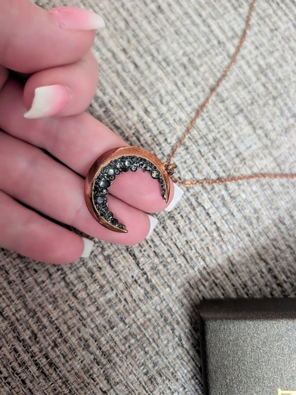 Mimi & Lu Crescent Pendant Necklace in Copper & Black Like New